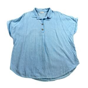 I Love Linen Light Blue Short Sleeve Top